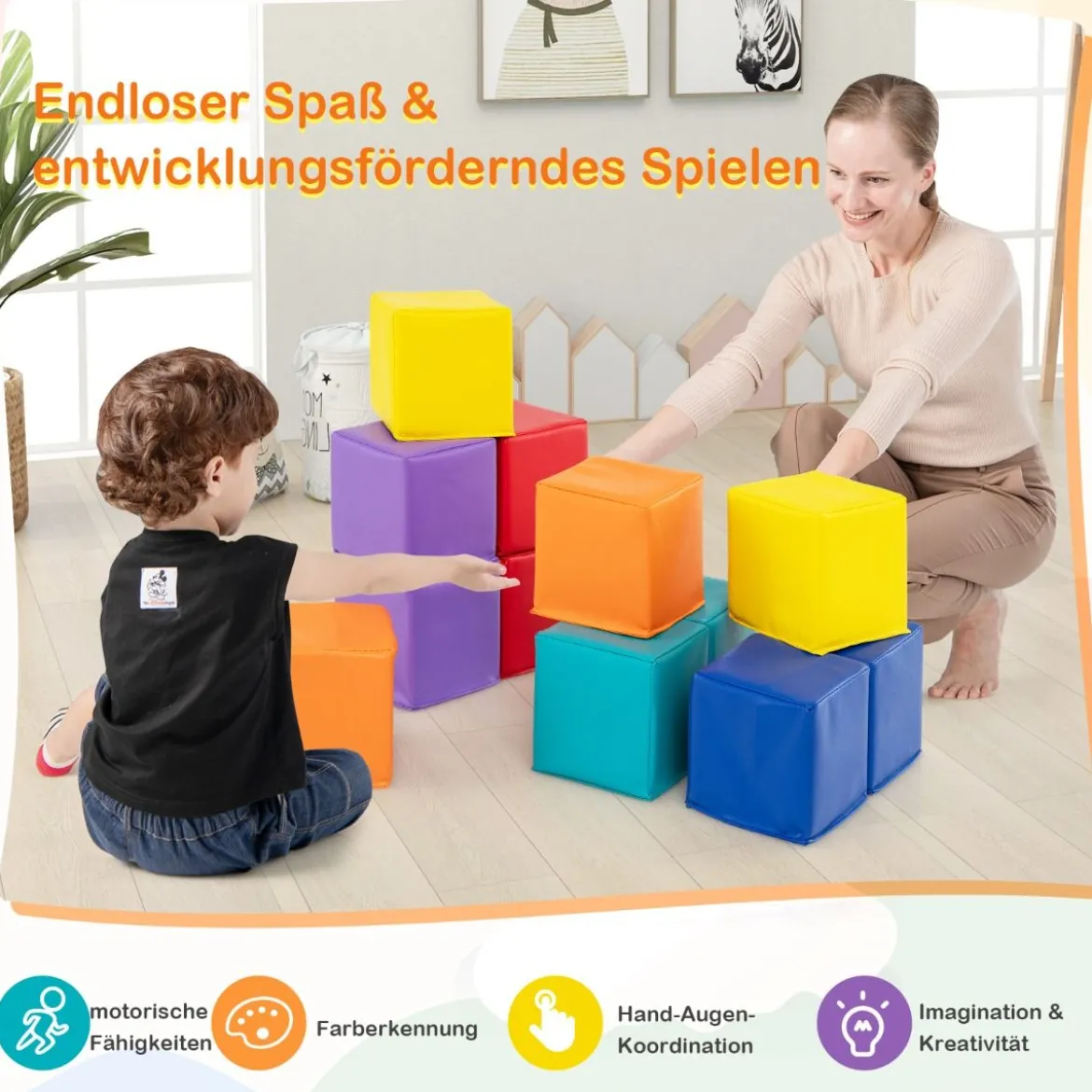 12 Stück Schaumstoff Bausteine Softbausteine Kletterbare Weiche Schaumstoffwürfel Bunt