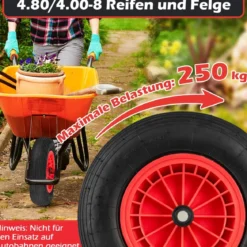 2 Stück 4.80/4.00-8 Schubkarrenreifen und Räder 40 cm Gummiräder mit 2 cm Lagern Schwarz