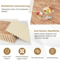 12 Stück Schutzmatte aus Eva mit Holzmasserung Puzzlematte für Bodenschutz 61 x 61 cm Natur