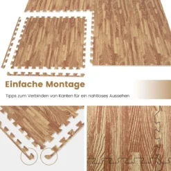 12 Stück Schutzmatte aus Eva mit Holzmasserung Puzzlematte für Bodenschutz 61 x 61 cm Natur