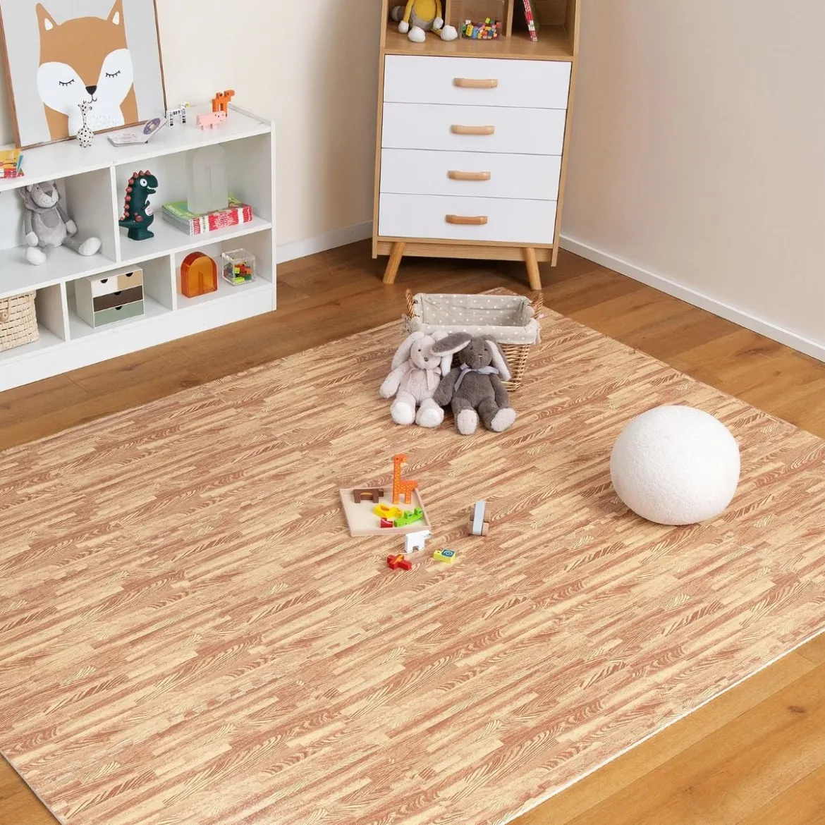 12 Stück Schutzmatte aus Eva mit Holzmasserung Puzzlematte für Bodenschutz 61 x 61 cm Natur