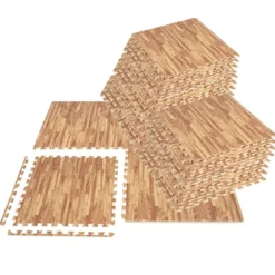 12 Stück Schutzmatte aus Eva mit Holzmasserung Puzzlematte für Bodenschutz 61 x 61 cm Natur