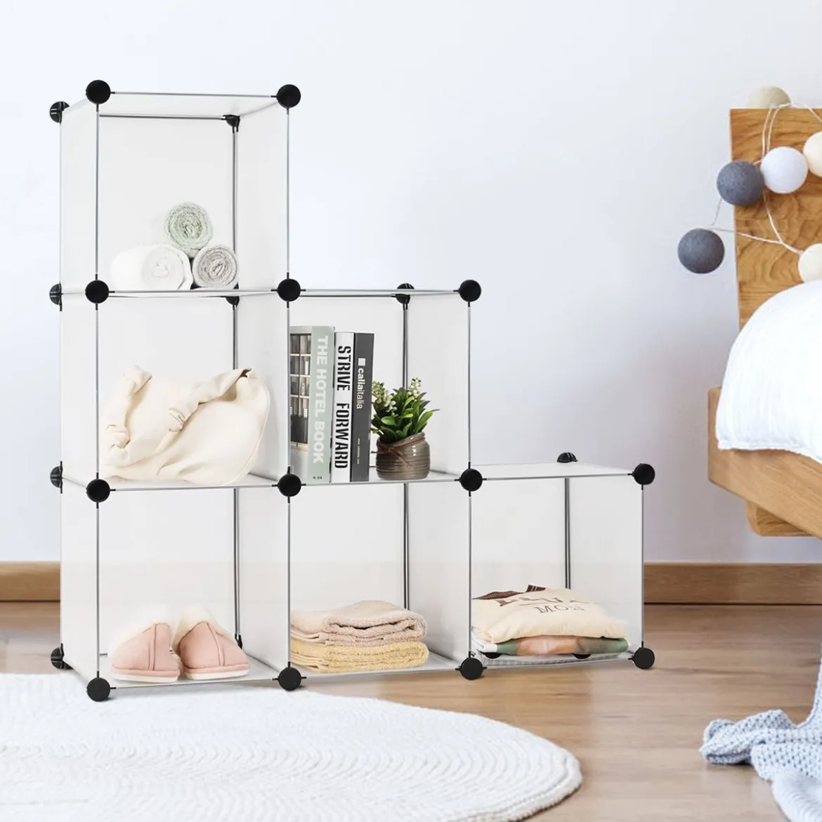 Steckregal aus 6 Würfel DIY Würfelregal stapelbar aus Kunststoff Regalsystem Stufenregal Weiß