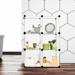 Steckregal aus 6 Würfel DIY Würfelregal stapelbar aus Kunststoff Regalsystem Stufenregal Weiß