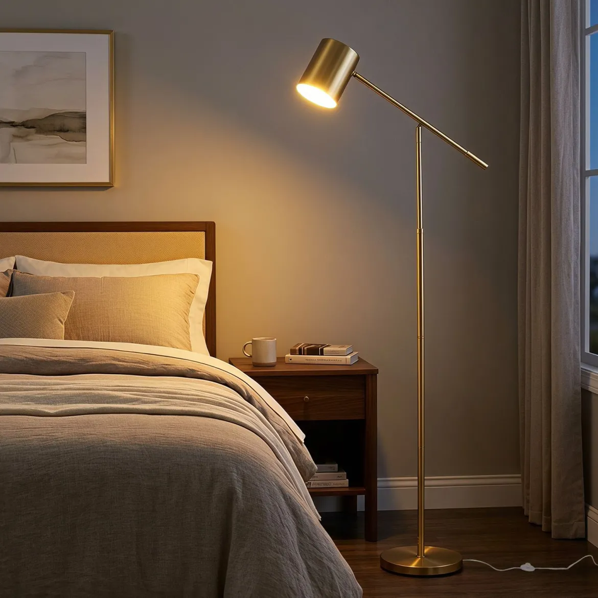 Stehlampe 175 cm Leselampe mit Verstellbarem Kopf & Arm Wohnzimmerlampe mit E27 Fassung Golden