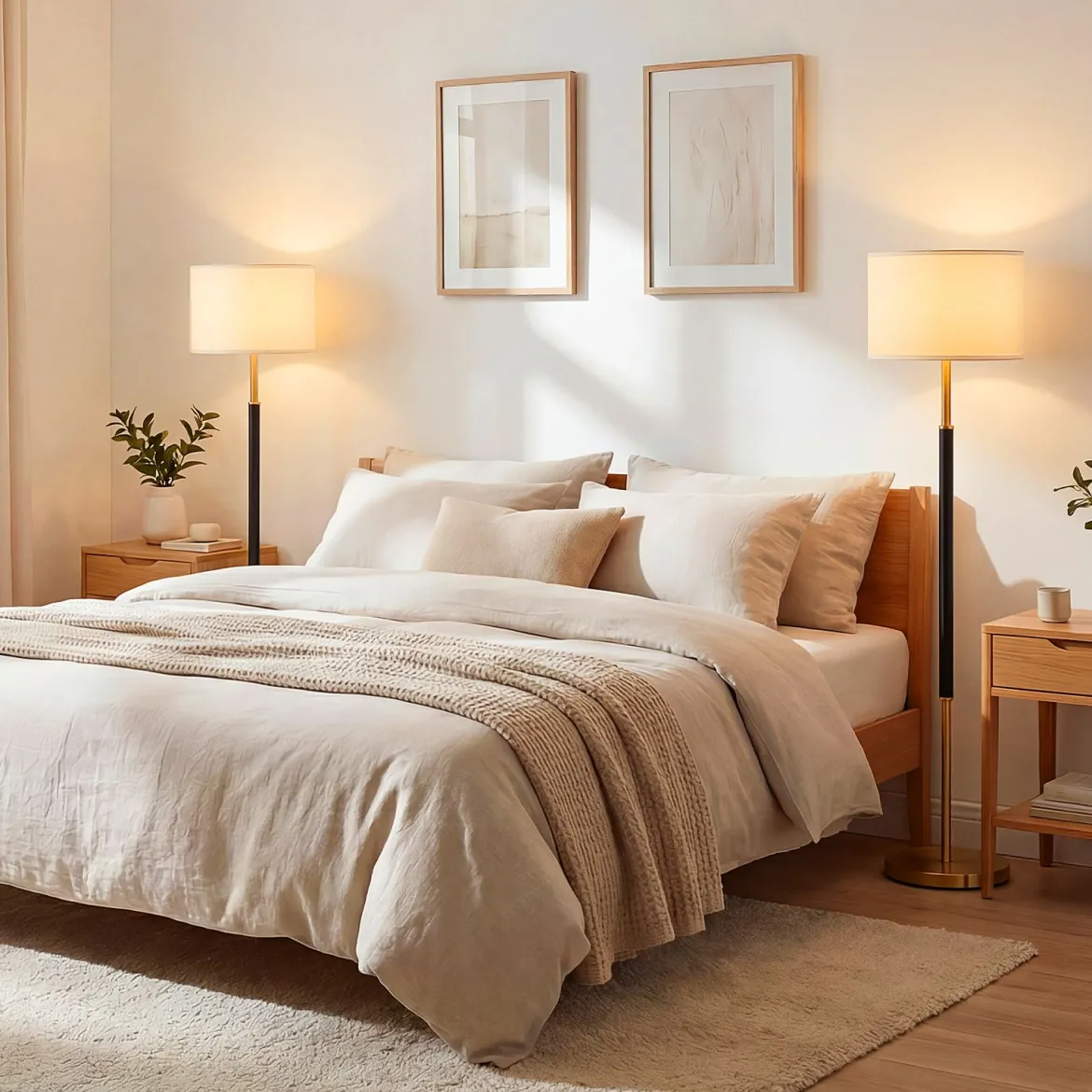 Stehlampe 165 cm Stehleuchte mit Leinen-Lampenschirm E27 Fassung & Fußschalter