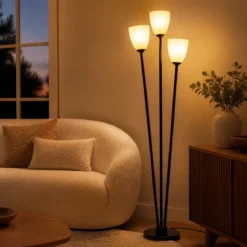 Stehlampe 153 cm Stehleuchte mit 3 E27-fassungen Leselampe 3 Flammig mit Lampenschirm Schwarz