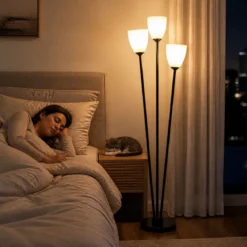 Stehlampe 153 cm Stehleuchte mit 3 E27-fassungen Leselampe 3 Flammig mit Lampenschirm Schwarz