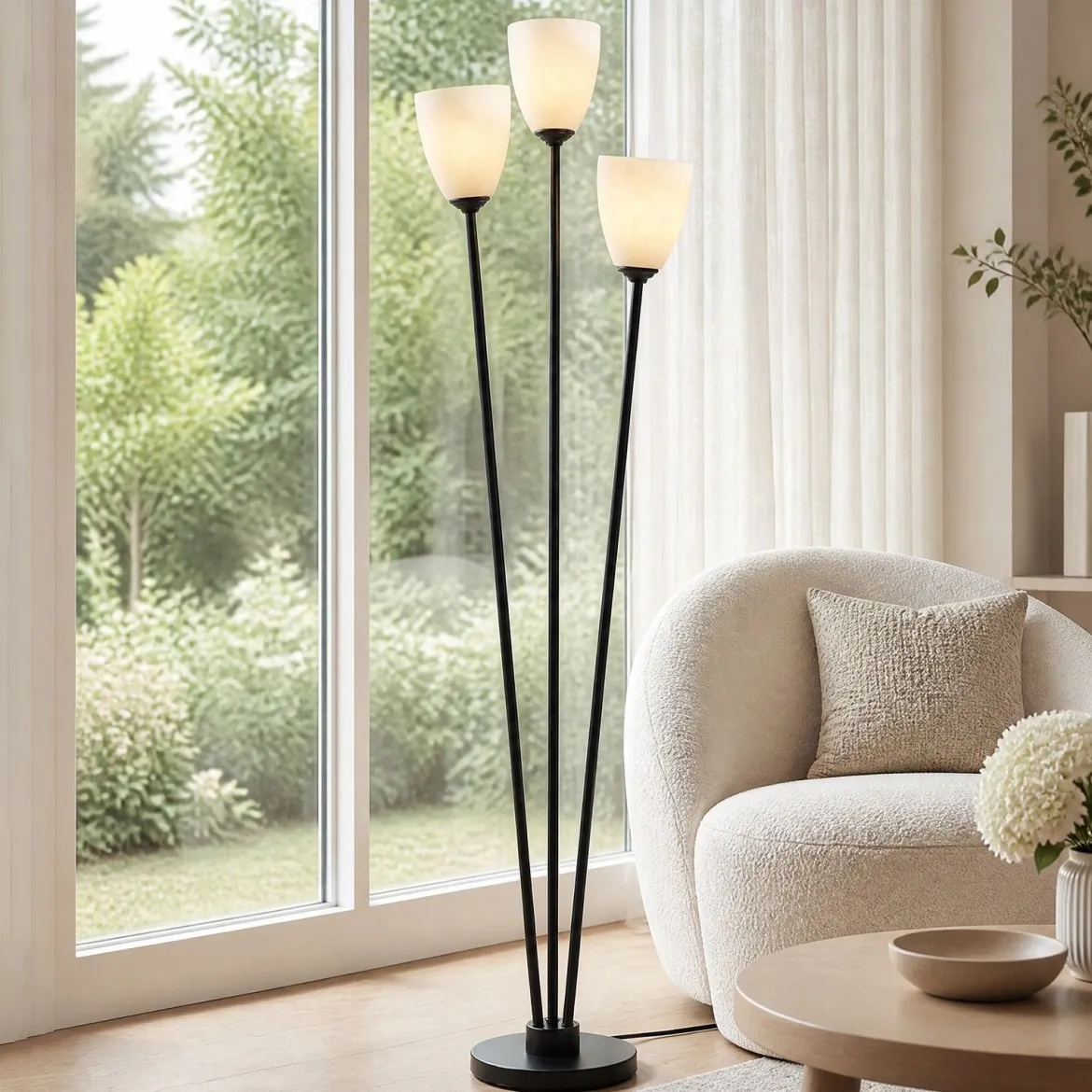 Stehlampe 153 cm Stehleuchte mit 3 E27-fassungen Leselampe 3 Flammig mit Lampenschirm Schwarz