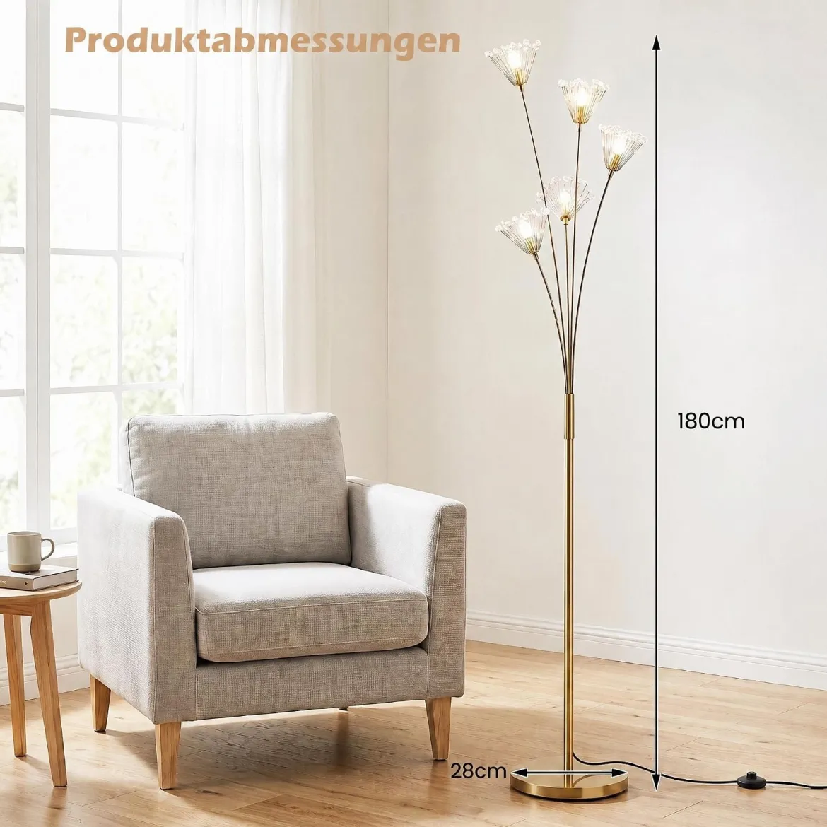 Stehlampe in Löwenzahnform Moderne Standleuchte Dekorative Stehleuchte mit Metallrahmen 28 x 180 cm