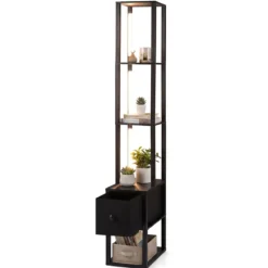 Stehlampe mit einstellbarer Helligkeit moderne Stehleuchte mit Beistelltisch 43,5 x 26,5 x 169 cm Schwarz