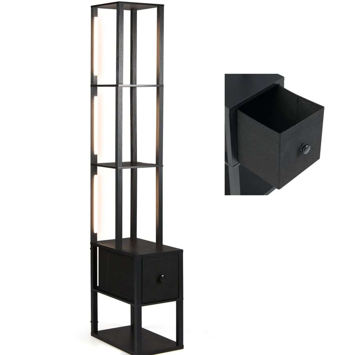 Stehlampe mit einstellbarer Helligkeit moderne Stehleuchte mit Beistelltisch 43,5 x 26,5 x 169 cm Schwarz