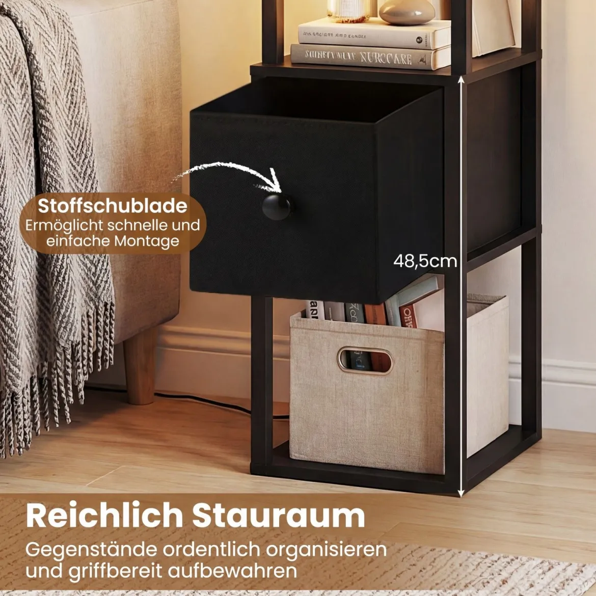 Stehlampe mit einstellbarer Helligkeit moderne Stehleuchte mit Beistelltisch 43,5 x 26,5 x 169 cm Schwarz