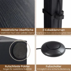 Stehlampe mit einstellbarer Helligkeit moderne Stehleuchte mit Beistelltisch 43,5 x 26,5 x 169 cm Schwarz
