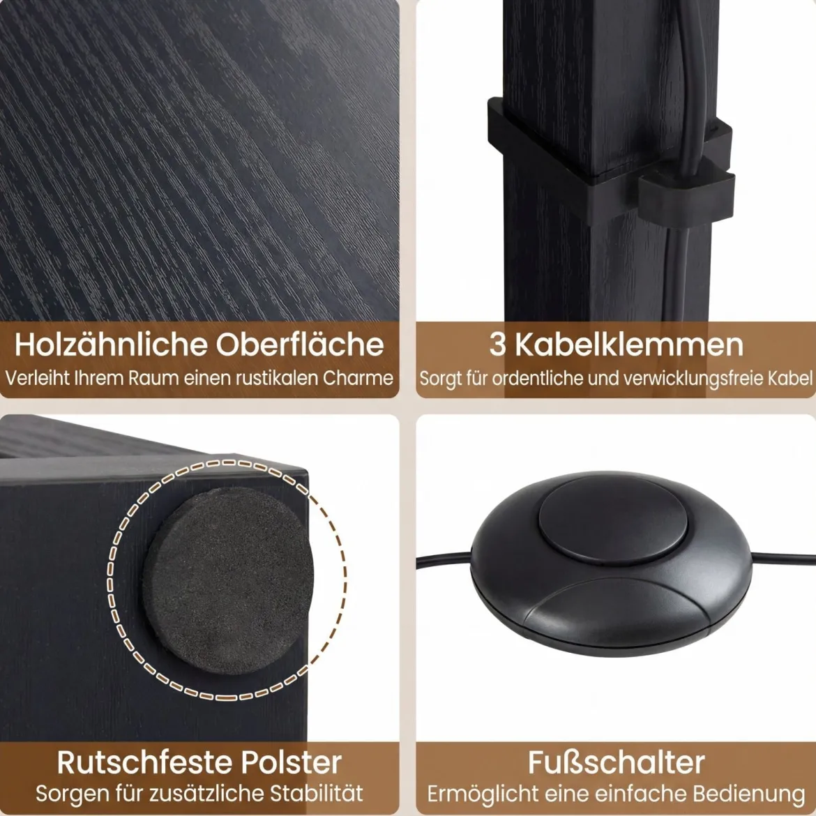 Stehlampe mit einstellbarer Helligkeit moderne Stehleuchte mit Beistelltisch 43,5 x 26,5 x 169 cm Schwarz