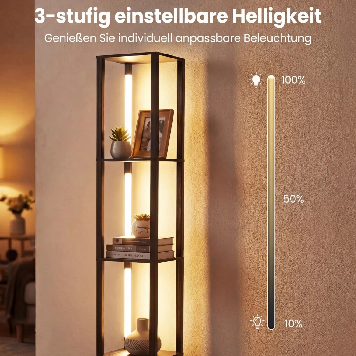 Stehlampe mit einstellbarer Helligkeit moderne Stehleuchte mit Beistelltisch 43,5 x 26,5 x 169 cm Schwarz