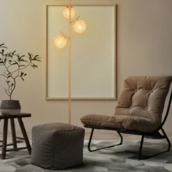 Stehlampe mit 3 Lampenschirmen und Fußschalter freistehende Standlampe 169cm Baumlampe