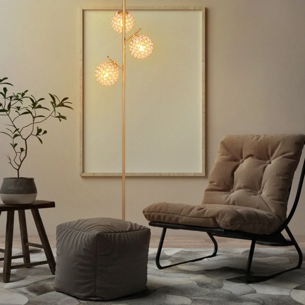 Stehlampe mit 3 Lampenschirmen und Fußschalter freistehende Standlampe 169cm Baumlampe