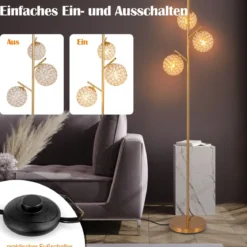 Stehlampe mit 3 Lampenschirmen und Fußschalter freistehende Standlampe 169cm Baumlampe