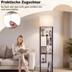Stehlampe mit Regal 172 cm Hoch Stehleuchte mit 5 Ablagen Moderne Standleuchte mit Lampenschirme