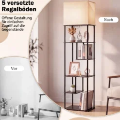 Stehlampe mit Regal 172 cm Hoch Stehleuchte mit 5 Ablagen Moderne Standleuchte mit Lampenschirme