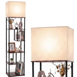 Stehlampe mit Regal 172 cm Hoch Stehleuchte mit 5 Ablagen Moderne Standleuchte mit Lampenschirme