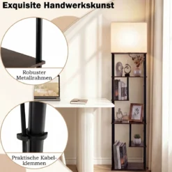 Stehlampe mit Regal 172 cm Hoch Stehleuchte mit 5 Ablagen Moderne Standleuchte mit Lampenschirme