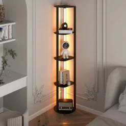 Stehlampe mit Regalen & 4 Drehbaren LED-Streifen & Fußschalter Stehleuchte Ablageregal