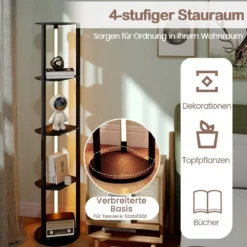 Stehlampe mit Regalen & 4 Drehbaren LED-Streifen & Fußschalter Stehleuchte Ablageregal