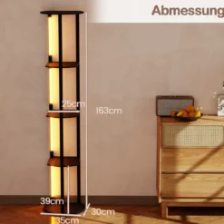 Stehlampe mit Regalen & 4 Drehbaren LED-Streifen & Fußschalter Stehleuchte Ablageregal
