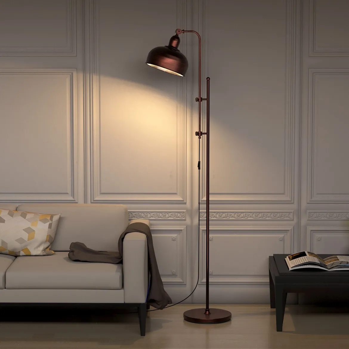 Stehlampe mit Verstellbarer Höhe & Lampenkopf & Metallrahmen Leselampe Standlampe