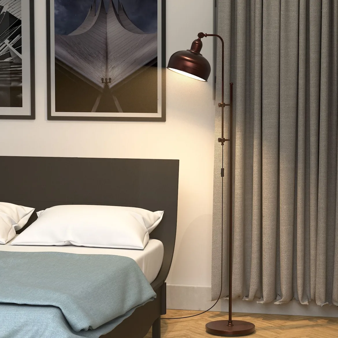 Stehlampe mit Verstellbarer Höhe & Lampenkopf & Metallrahmen Leselampe Standlampe