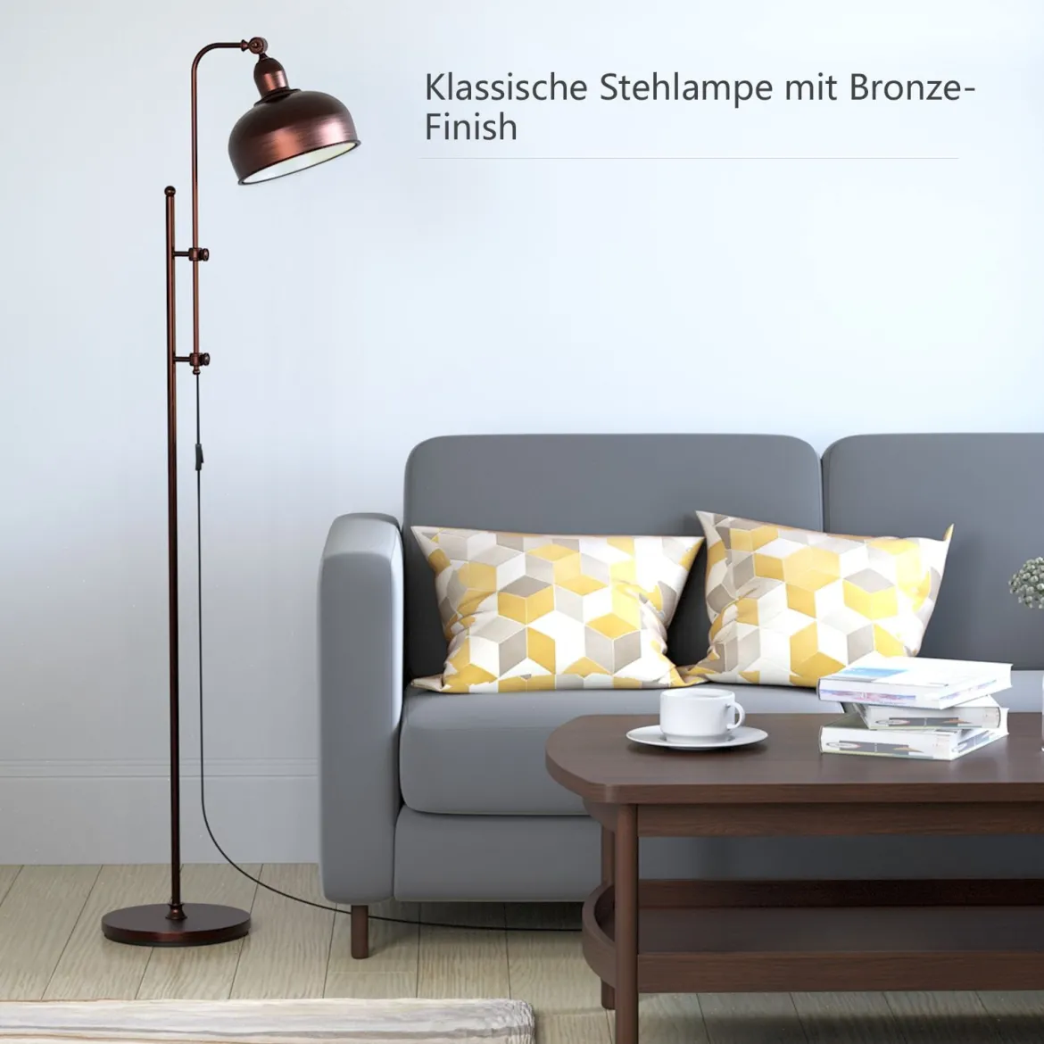 Stehlampe mit Verstellbarer Höhe & Lampenkopf & Metallrahmen Leselampe Standlampe