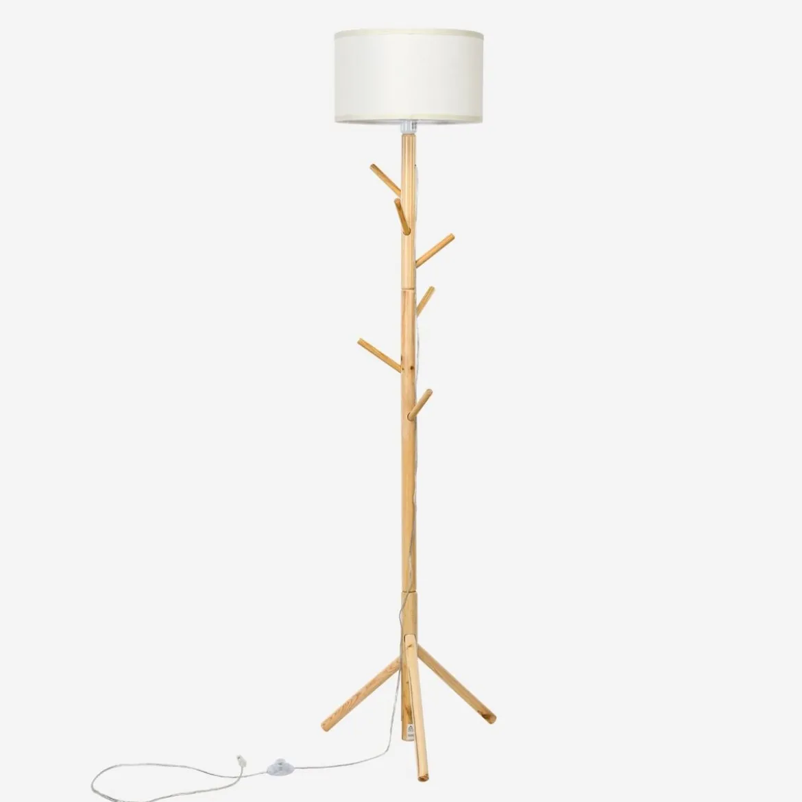 Stehleuchte Garderobenständer mit 6 Haken Stehlampe Holz E27 Fassung für Wohnzimmer Schlafzimmer Büro 180cm