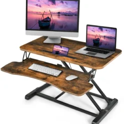 Stehpult Höhenverstellbarerer Sitz-Steh-Schreibtisch Tischaufsatz 80 x 64 x 11-50,5 cm Braun + Schwarz