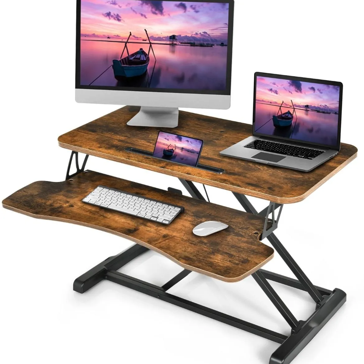 Stehpult Höhenverstellbarerer Sitz-Steh-Schreibtisch Tischaufsatz 80 x 64 x 11-50,5 cm Braun + Schwarz