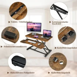 Stehpult Höhenverstellbarerer Sitz-Steh-Schreibtisch Tischaufsatz 80 x 64 x 11-50,5 cm Braun + Schwarz