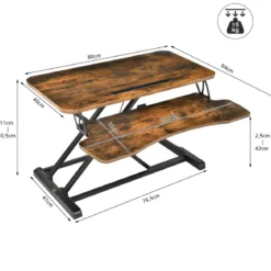 Stehpult Höhenverstellbarerer Sitz-Steh-Schreibtisch Tischaufsatz 80 x 64 x 11-50,5 cm Braun + Schwarz