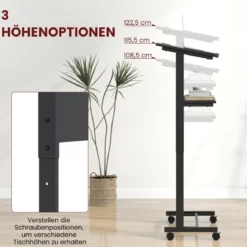 Stehpult höhenverstellbar Steh-Sitz Schreibtisch mit Rollen mobiler Stehschreibtisch Schwarz