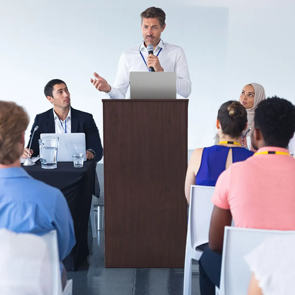 Stehpult Rednerpult mit Ablagefläche und Kabeldurchführungen Stehtisch Braun