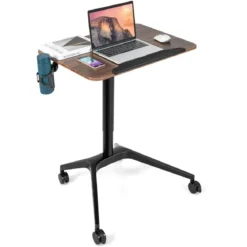 Stehschreibtisch Sitz-Steh Schreibtisch mit Arbeitsplatte und 4 Rollen 72 x 50 x 74-107 cm Braun + Schwarz
