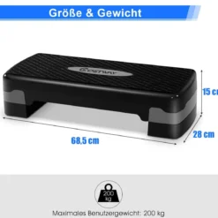 Steppbrett Aerobic Stepper höhenverstellbar Step Bench mit 2 Stufen (10/15 cm) bis 200kg belastbar
