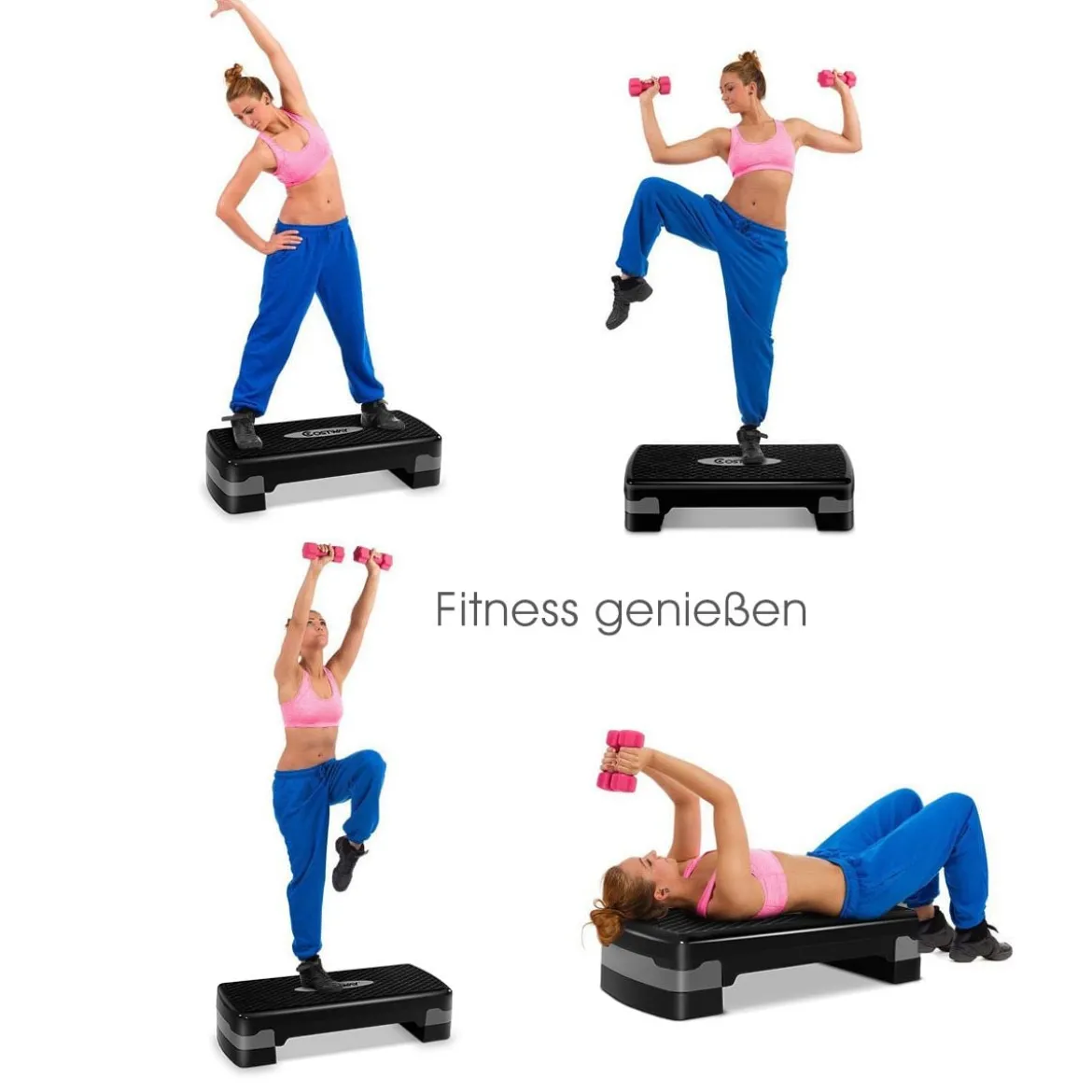 Steppbrett Aerobic Stepper höhenverstellbar Step Bench mit 2 Stufen (10/15 cm) bis 200kg belastbar