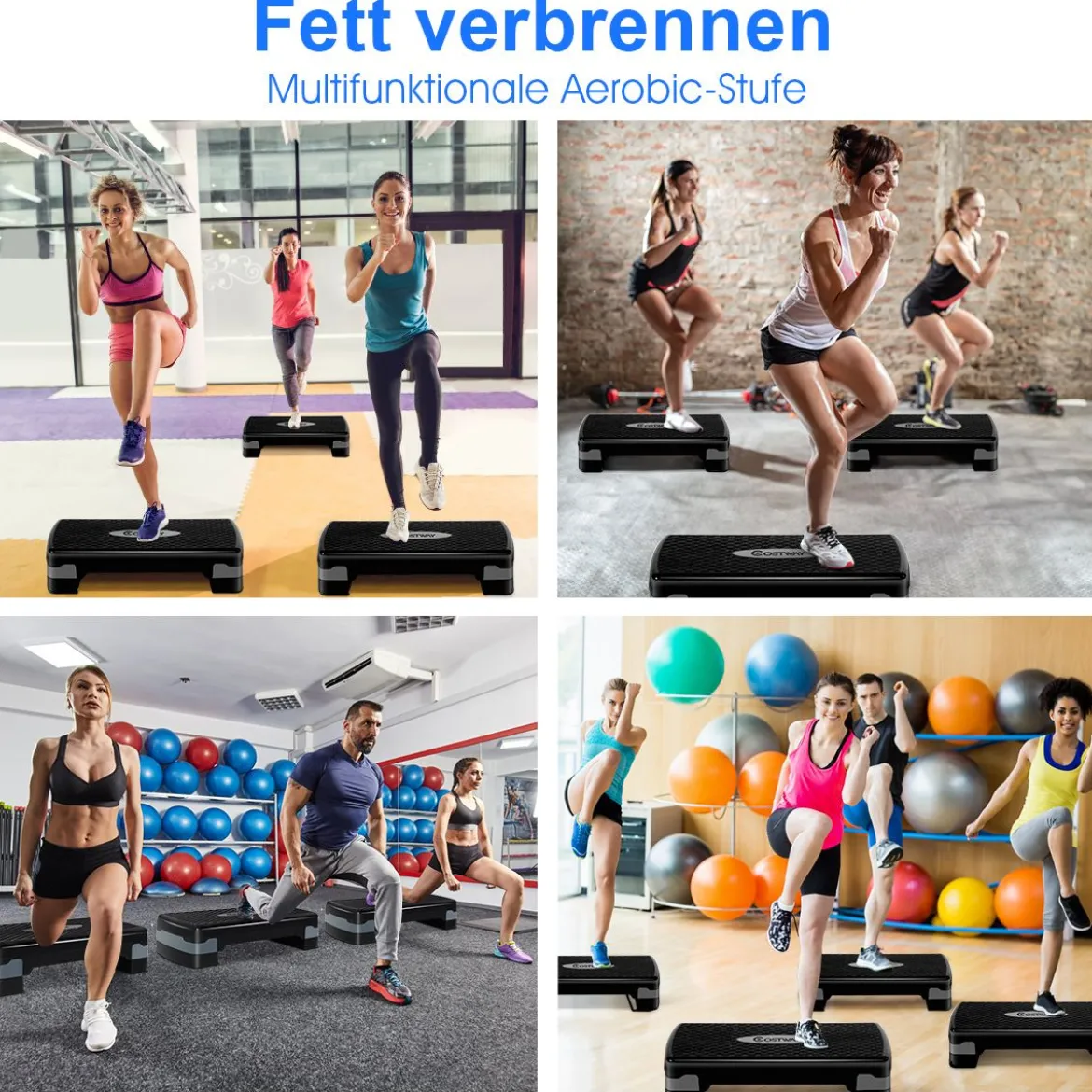 Steppbrett Aerobic Stepper höhenverstellbar Step Bench mit 2 Stufen (10/15 cm) bis 200kg belastbar