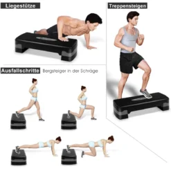 Steppbrett Aerobic Stepper höhenverstellbar Step Bench mit 2 Stufen (10/15 cm) bis 200kg belastbar