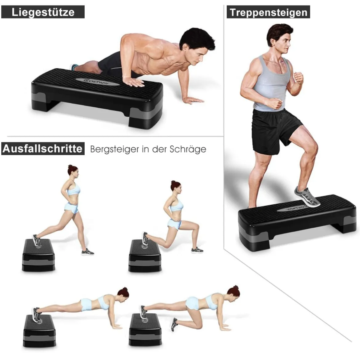 Steppbrett Aerobic Stepper höhenverstellbar Step Bench mit 2 Stufen (10/15 cm) bis 200kg belastbar