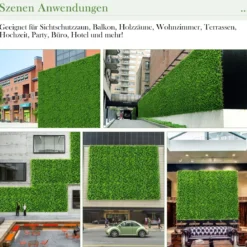 12 Stk. Künstliches Pflanzenwand Hecke Efeublättern Sichtschutz Heckenpflanze Windschutz für Garten 40,5 x 59 cm