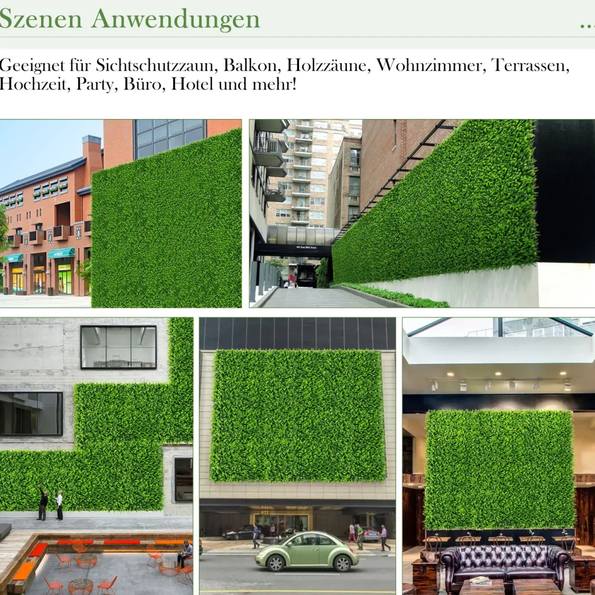 12 Stk. Künstliches Pflanzenwand Hecke Efeublättern Sichtschutz Heckenpflanze Windschutz für Garten 40,5 x 59 cm