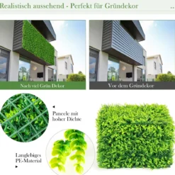 12 Stk. Künstliches Pflanzenwand Hecke Efeublättern Sichtschutz Heckenpflanze Windschutz für Garten 40,5 x 59 cm