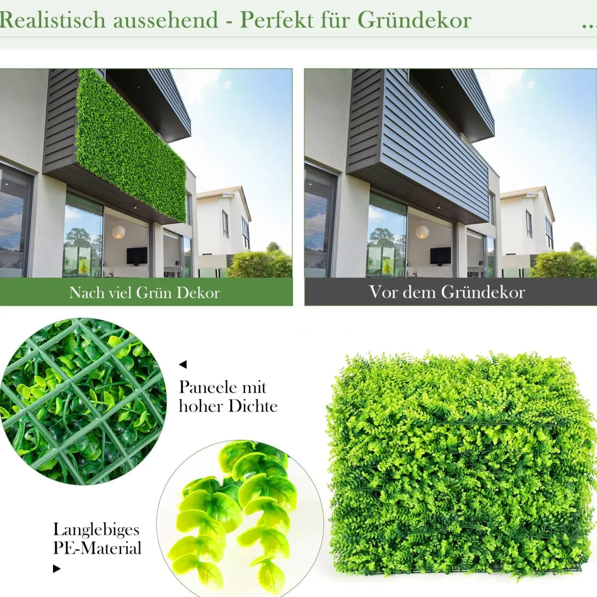 12 Stk. Künstliches Pflanzenwand Hecke Efeublättern Sichtschutz Heckenpflanze Windschutz für Garten 40,5 x 59 cm